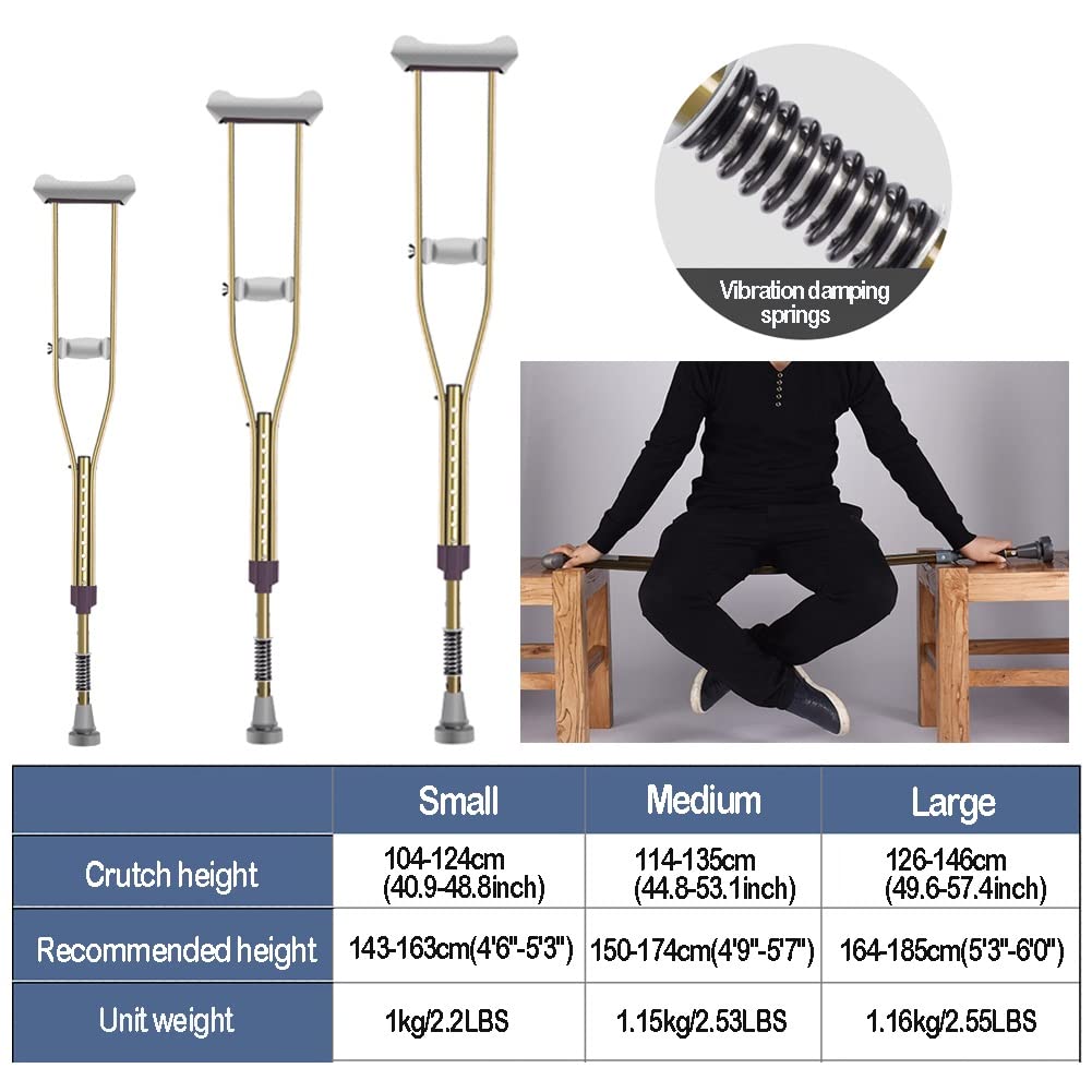 Wysokość Regulowana Kule Ortopedyczna, Aluminiowe Kule z Shock Absorbing Springs, Laska dla Kobiet i Mężczyzn, 1 Para (Size : S)