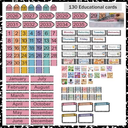 Gilprop 2 Pack Classroom Calendar Pocket Chart with 130 Cards Composition Book Pastel Crayon Themed Circle Time Calendar Monthly Weather Seasons Feelings Chart for Preschool Kindergarten Homeschool - Image 3