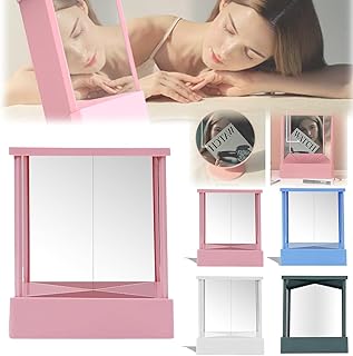 化粧鏡 リバーサルミラー 左右反転鏡 デスクメイクミラー 小きい 非反転化粧鏡 三角固定 非反転ミラー 化粧台 ミラー おしゃれ リアルックミラー デスクメイク 写真 女優ミラー メイクアップ モデル インタビュー 小顔矯正用 母の日 誕生日 プレゼント (pink)
