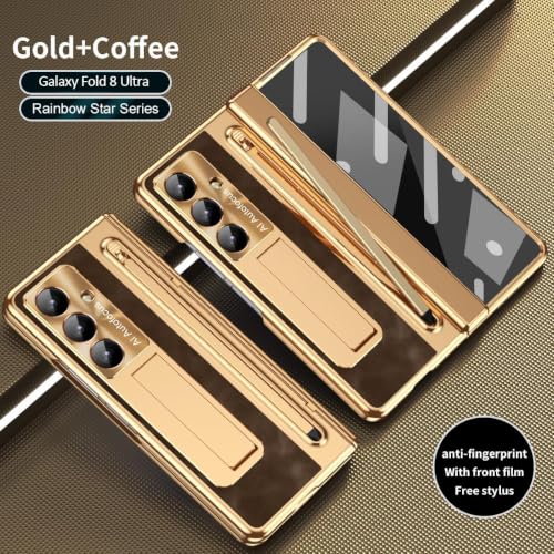 NINKI for Samsung Galaxy Z Fold 8 Ultra Case with S Pen Holder & Stylus Pen, Kickstand & Screen Protector Hinge Plating Leather Phone Cover for Z Fold 8 Ultra Case with Pen & Stand– Gold with Coffee by NINKI - Used condition - Image 2