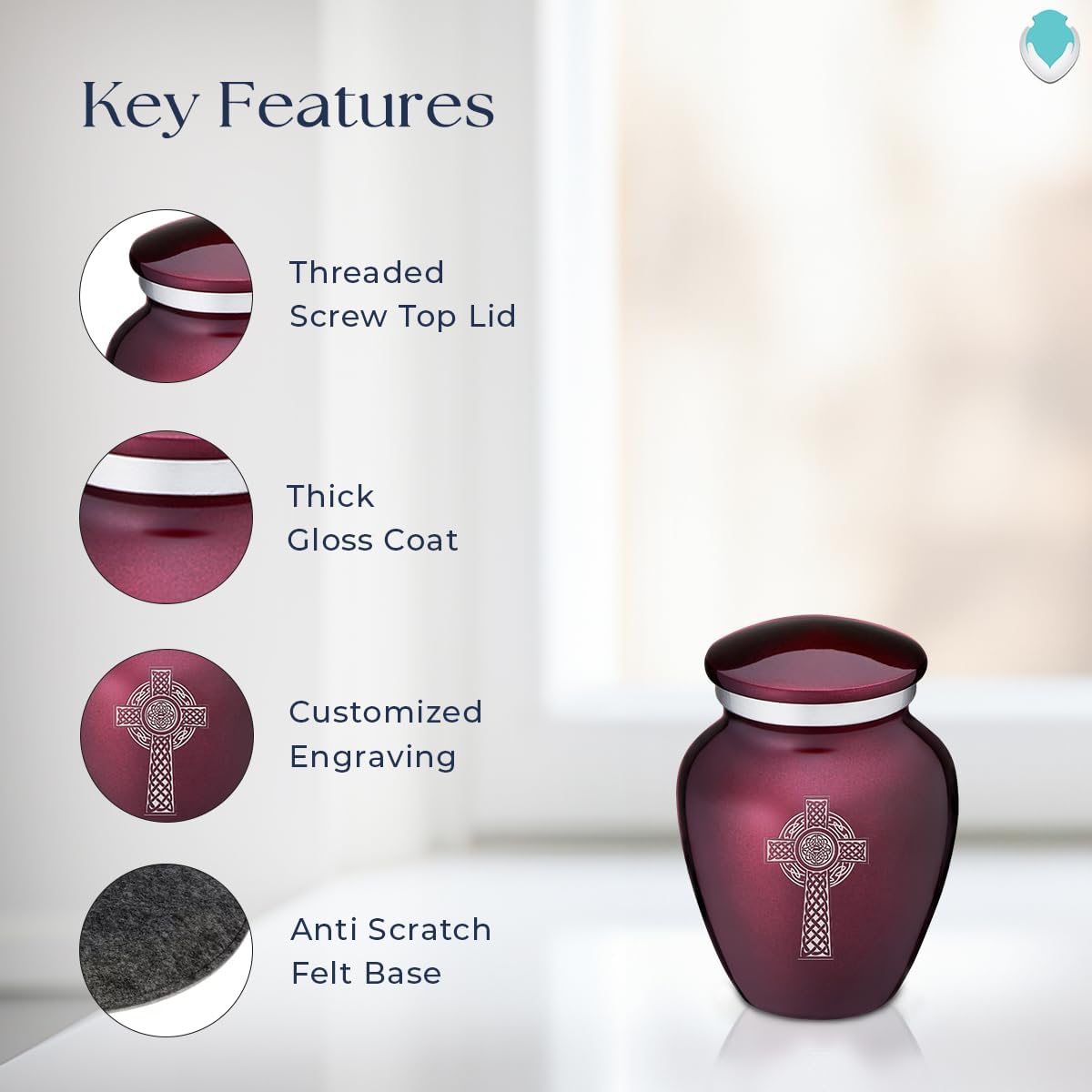 Geturns Embrace Keepsake Celtic Cross Cremation Urns for Human Ashes I Cherry Purple Funeral Urn for Men and Women I 3.5 lbs