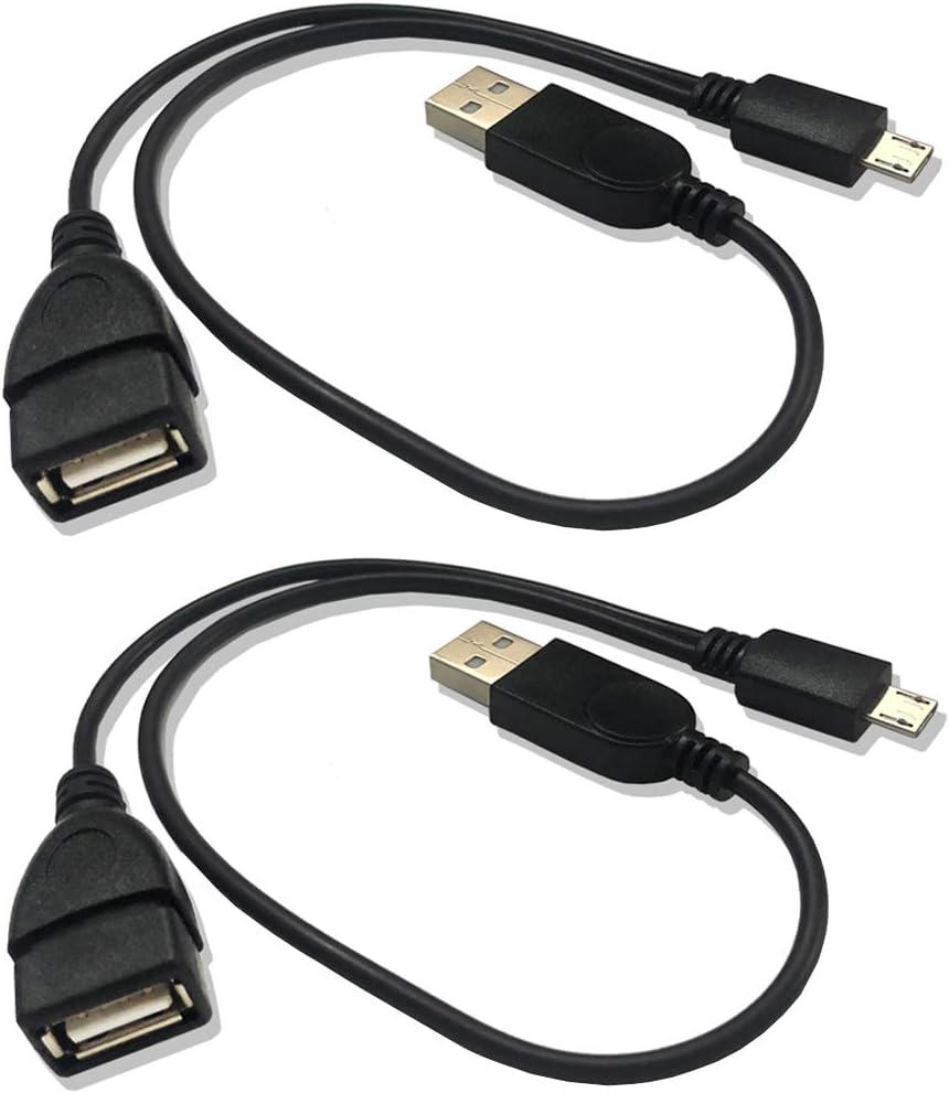 AuviPal 2-in-1 Micro USB to USB OTG Adapter (OTG Cable + TV's USB Power Cable) for Fire Stick, Playstation Classic and More - 2 Pack