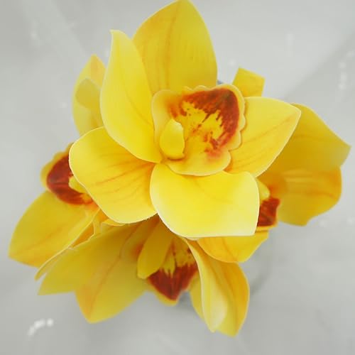 Miniatura 6 de Paquete de orquídea Cymbidium artificial de 4 tallos de tacto real (verde)