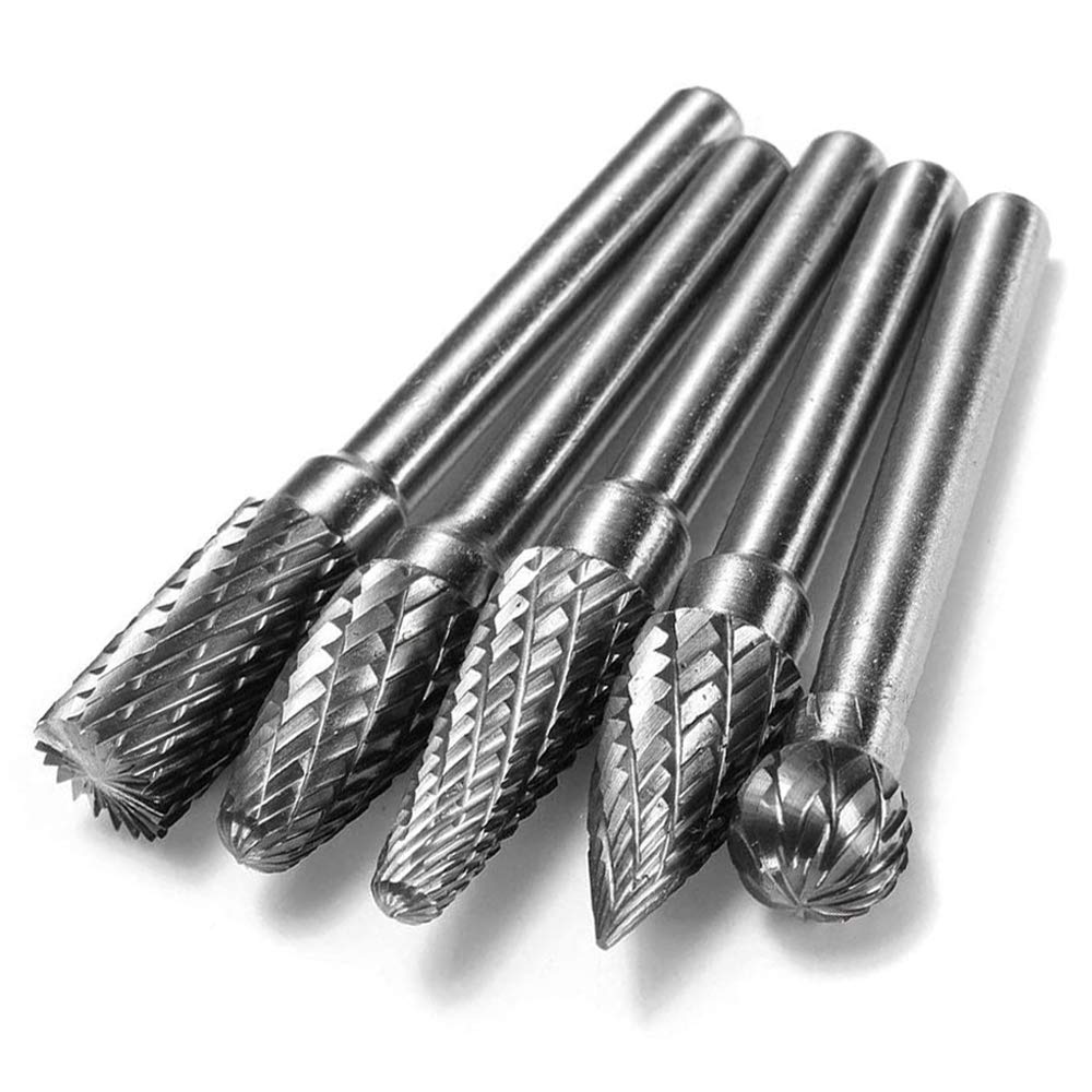 Gasea 5pcs Fresas Diamante, 1/4 pulgada de Fresa Metal Lápices Set Taladro bit para Herramientas Rotativas Molienda Pulido Grabado de Bricolaje