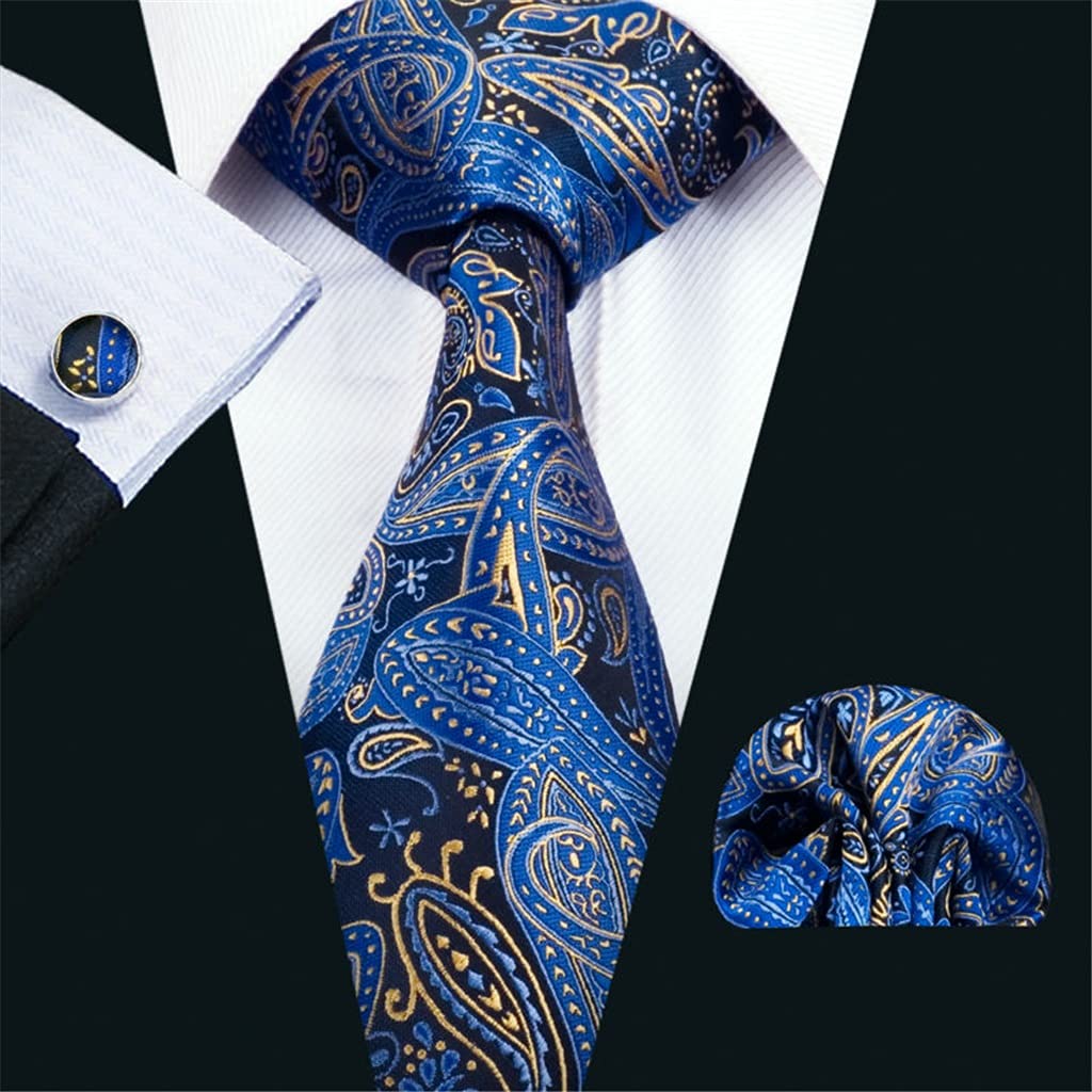 Corbata de Hombre Corbata de Seda Azul Conjunto de Gemelos y pañuelo para Hombre Boda Fiesta Novio Negocios