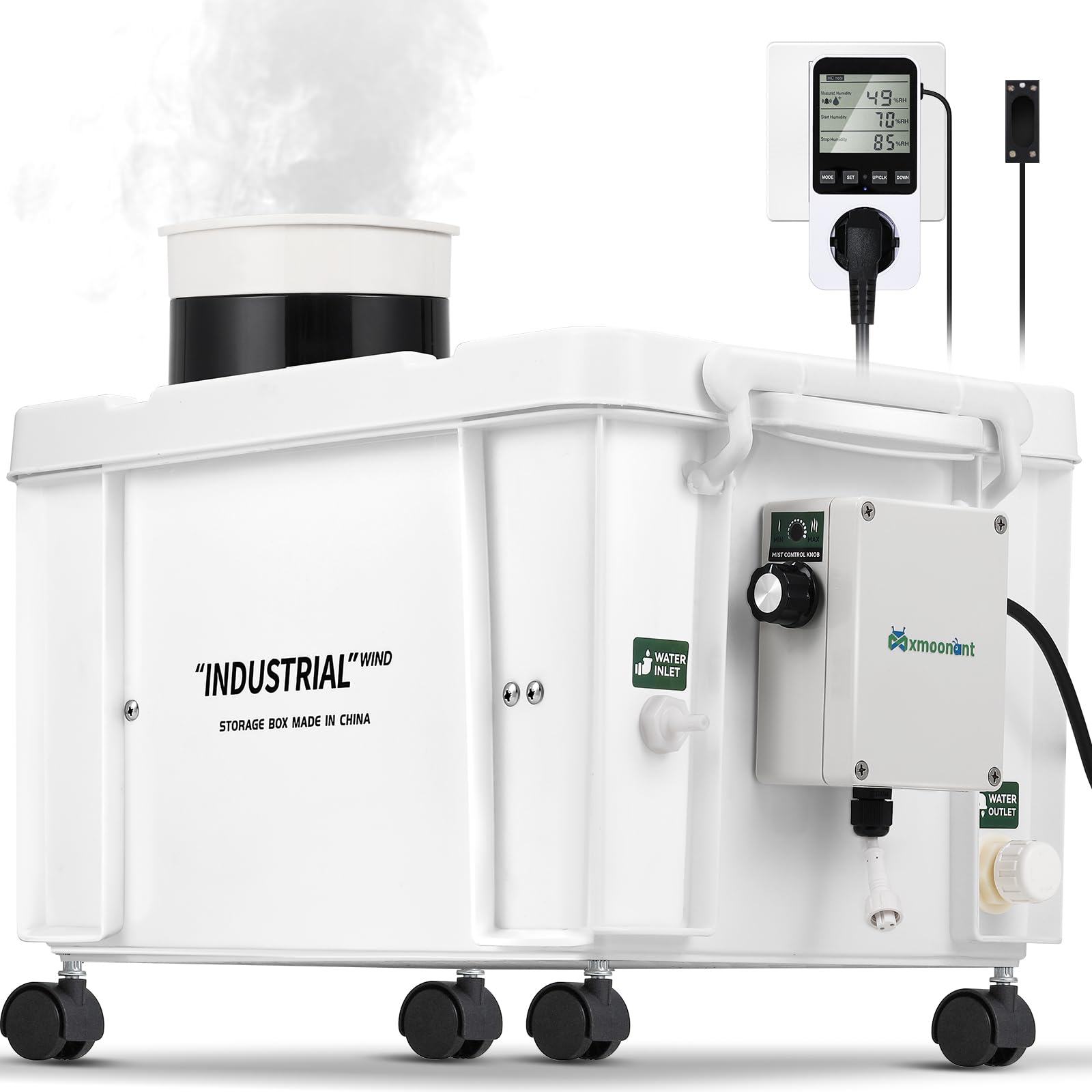 Mxmoonant Ultraschall Nebelmaschine 10L/H DIY Industriequalität | einstellbare Nebelmenge, automatische Wasserzufuhr, mit Feuchtigkeitsschalter für Werkstatt, Gewächshaus, Bauernhof