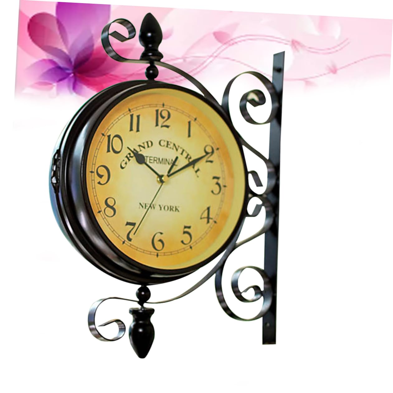 PRETYZOOM Doppelseitige Wanduhr Vintage aus Eisen Geräuschlos mit 360 Grad Drehung Antike Dekorative Zweiseitige Uhr für Wohnzimmer und Jubiläen