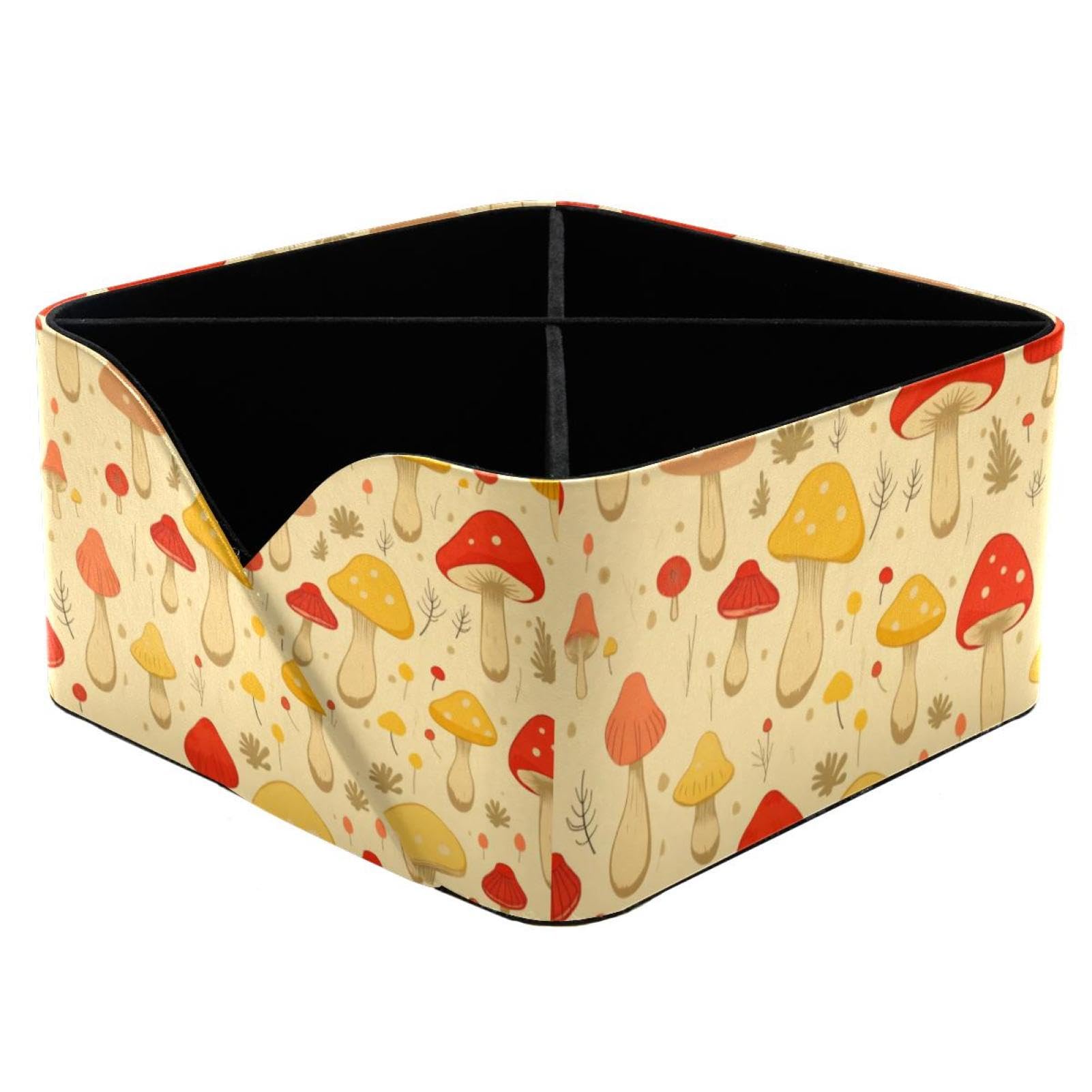 Organiseur rectangulaire jaune motif champignon pour fournitures d'art