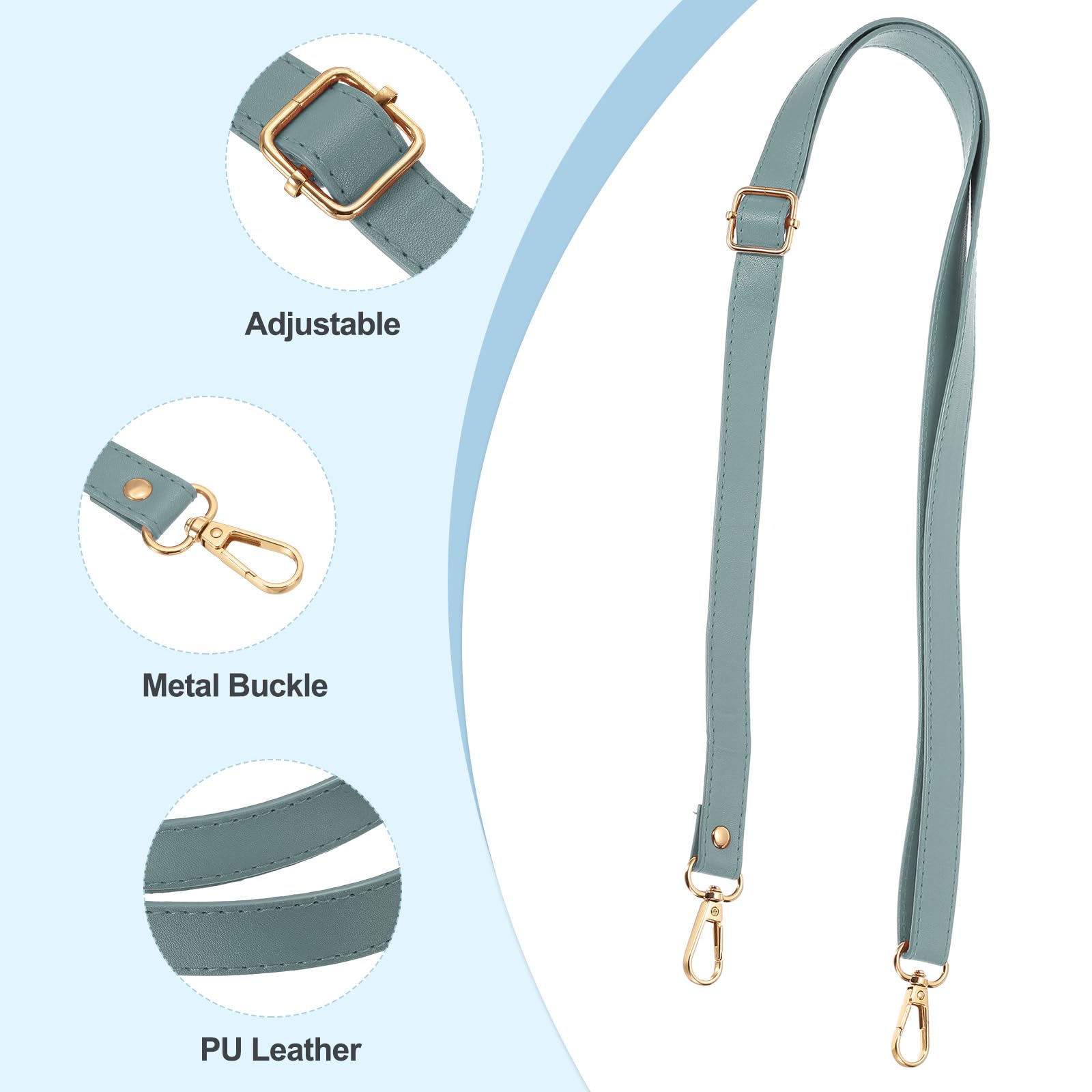 PATIKIL Leather Purse Strap Replacement 51 Inch, Adjustable Shoulder Crossbody Replacement Strap with Gold Hardware, Light Blue - Image 3