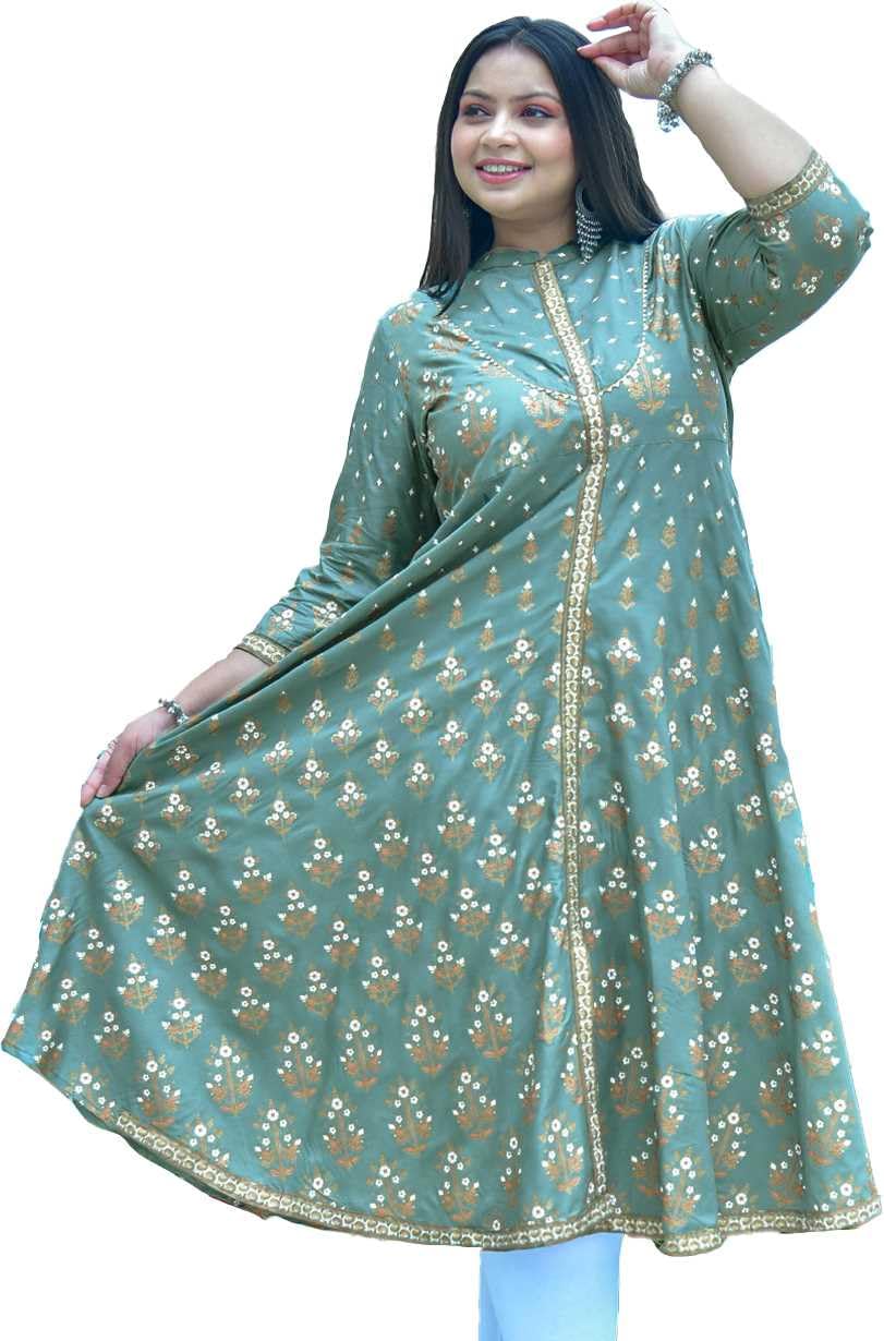 Yash Gallery Women's Rayon Floral Print Anarkali Kurta for Women XXL Green.