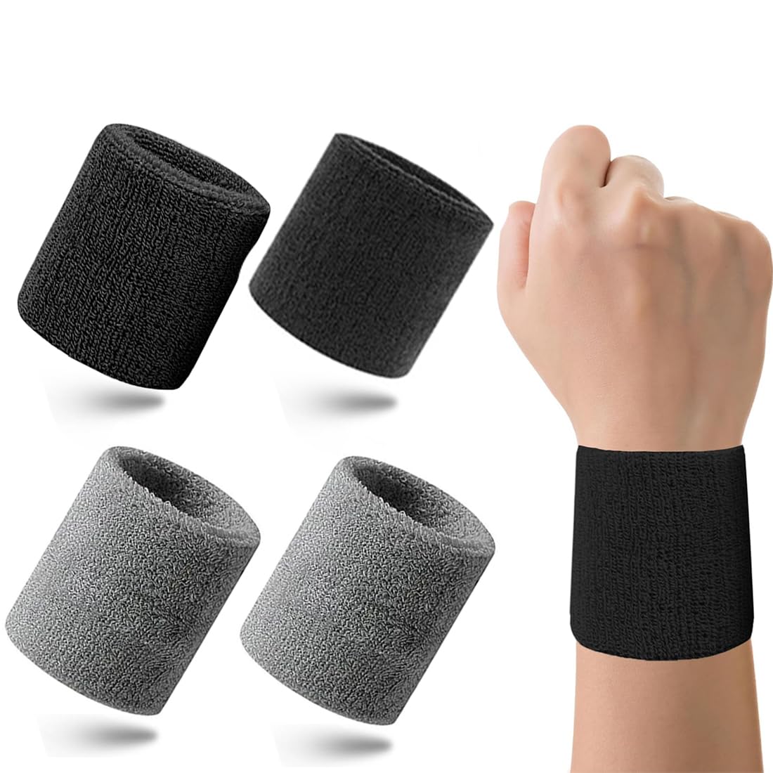 Bracelets De Sudation Sport - Lot De 2 - Élastiques Absorbants Noir Pour Poignet Homme Et Femme - 12