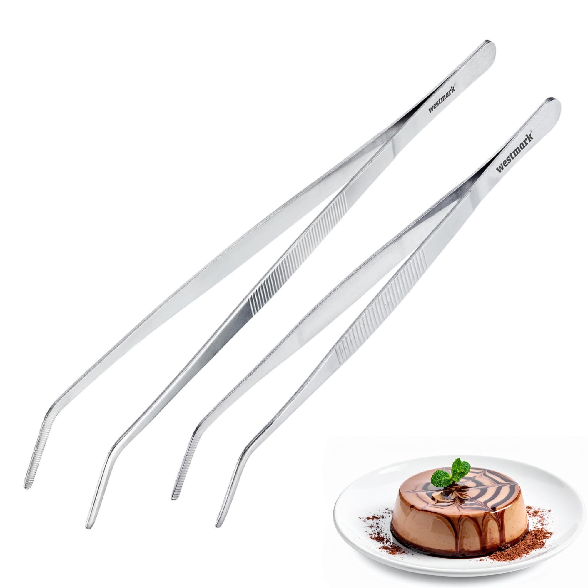 Westmark 2 Cooking Tweezers – Ideal for Precise Work, Serrated gripping Surfaces for a Secure Hold, Dishwasher Safe, Ergonomic Handle – Stainless Steel