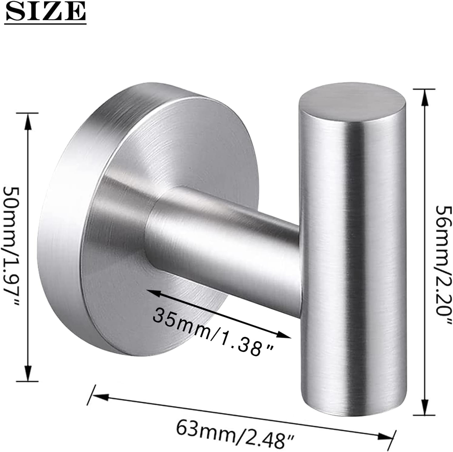 QNIIAED Bathroom Towel Hook, 2 Pack Back of Door Hooks Screw in Metal Stainless Steel Hanger for Coat,Robe,Clothes(Brushed Silver) - Image 3