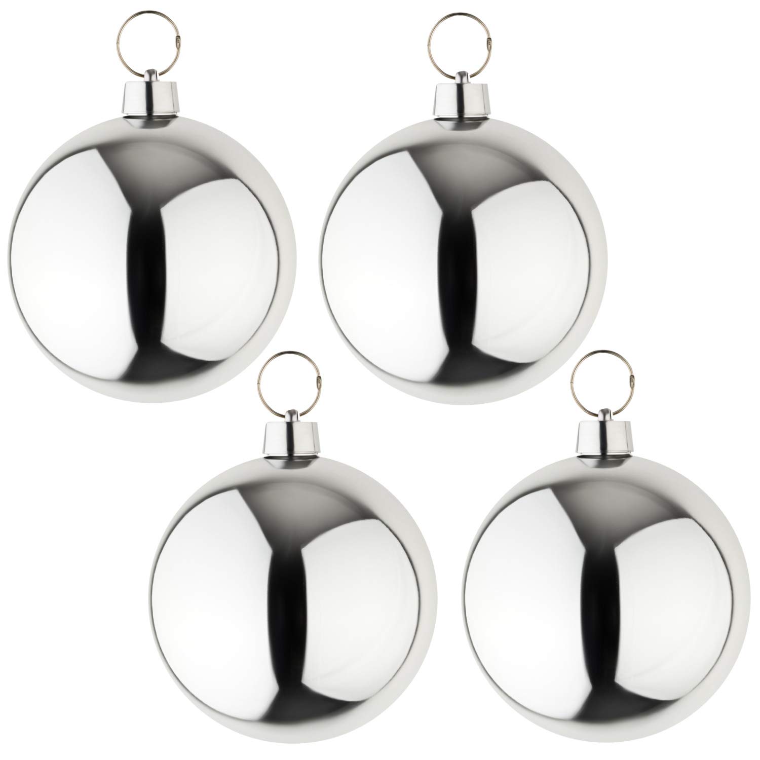 4 grandes boules de Noël - boule de sapin de Noël argentées brillantes 25 cm de diamètre. De haute qualité, pour l'intérieur et résistantes aux intempéries pour l'extérieur. Avec un anneau métallique