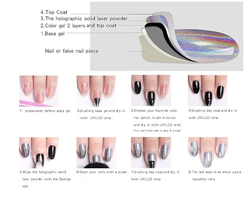 Miniatura 5 de Polvo láser holográfico sólido Holo dorado plateado para uñas efecto camaleón multi cromo pigmento de manicura salón hogar arte DIY Deco 004oz1g2