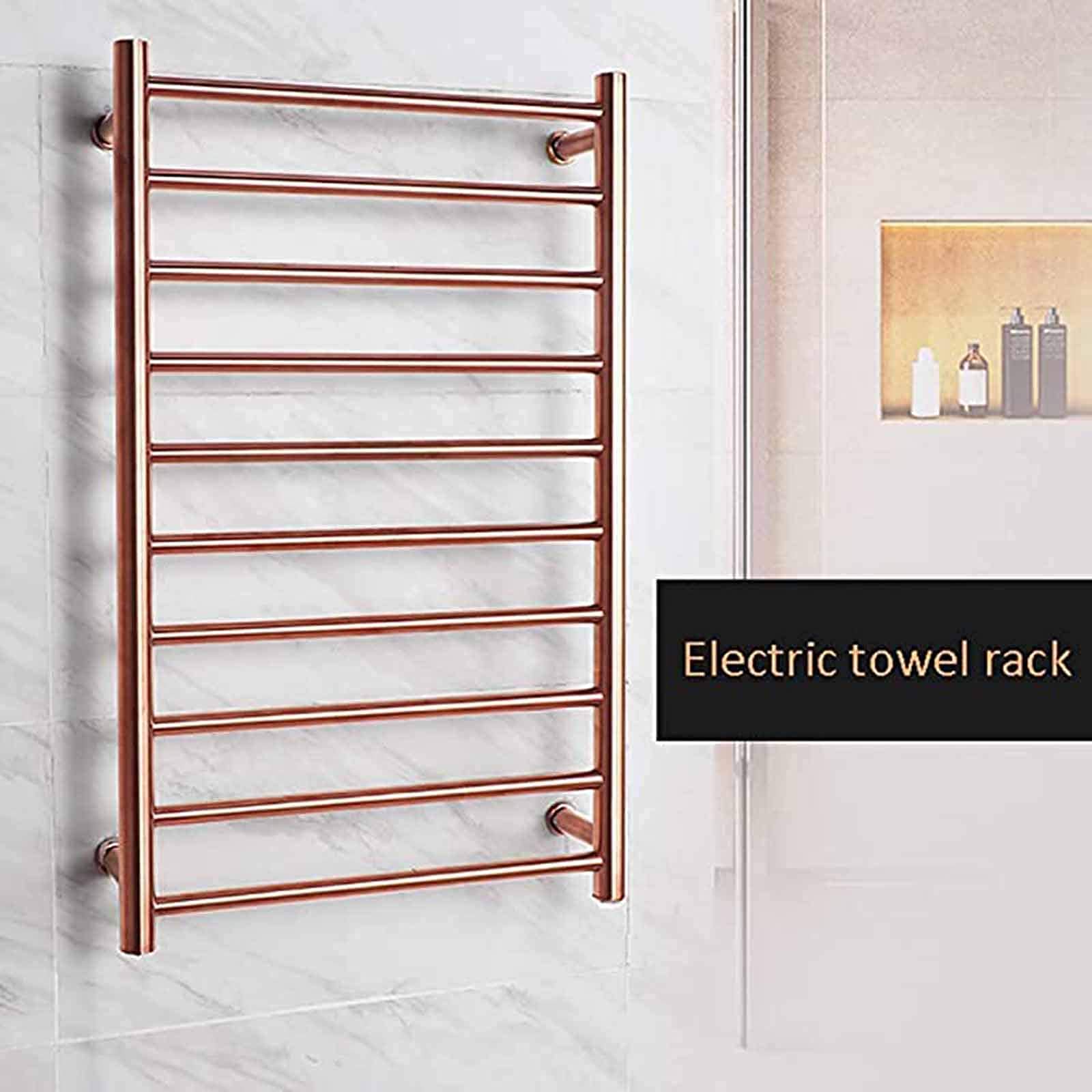 Calentador de Toallas eléctrico, toallero calefactado, Acero Inoxidable, 10 Barras, para baño, radiador toallero, Color Oro Rosa, enchufable.