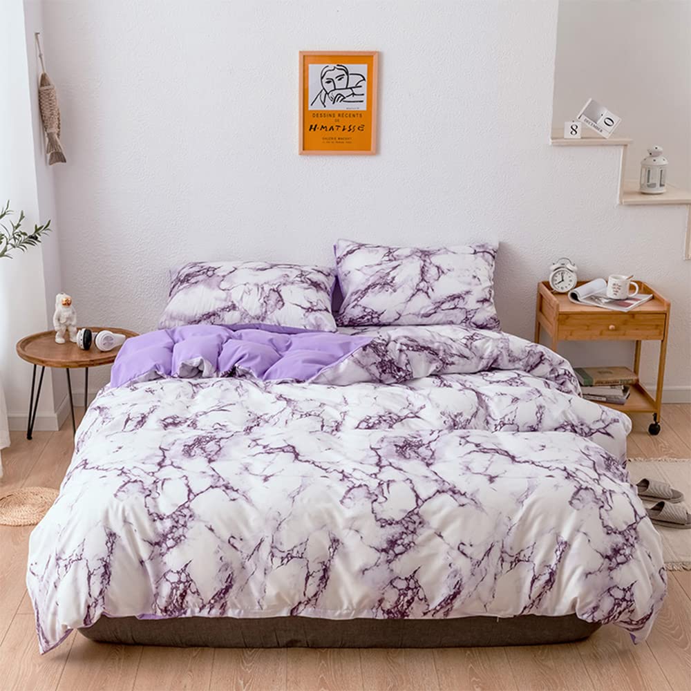 Parure de lit housse de couette très grand lit violette microfibre respirante 3 pièces