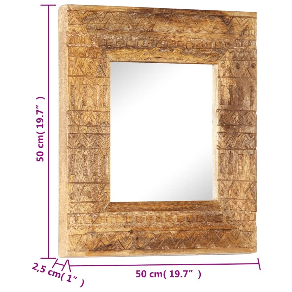 Ręcznie rzeźbione lustro z litego drewna mango, 50 x 50 x 2,5 cm, z ramą, lustro ścienne do łazienki, sypialni, salonu, dekoracyjne lustro stojące do przedpokoju i garderoby