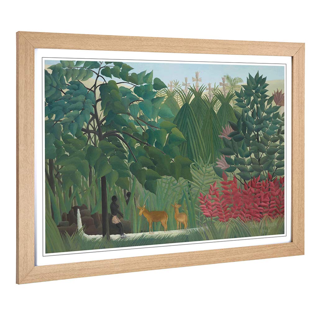 Big Box Art Framed Print of Henri Rousseau Two Deer Design | Wall Art Picture | Home Decor for Kitchen, Living, Dining Room, Bedroom, Hallway, Office, Oak, A2 / 24.5x18 Inch / 62x45cm