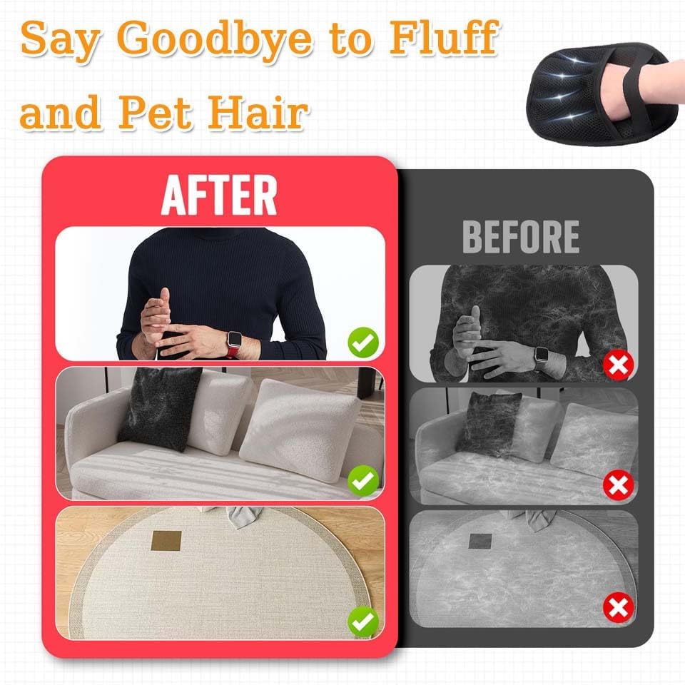 Image of 2 Pcs Cat Hair Remover from Clothes, Pet Hair Removal Glove for Dogs and Cats, Efficient Fur Removal Tool for Sofa Bed and Clothing, Black (2pcs(Black) A)