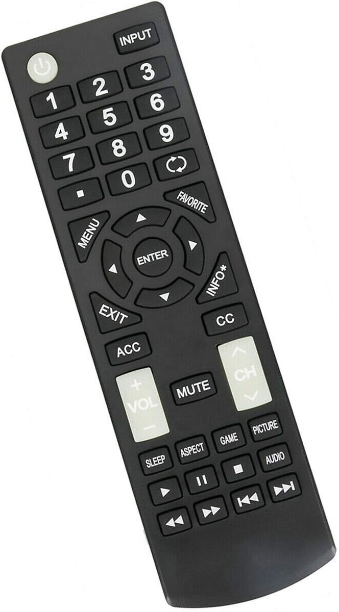 Front view of the XVEFAT replacement remote control, showing all buttons and their labels.