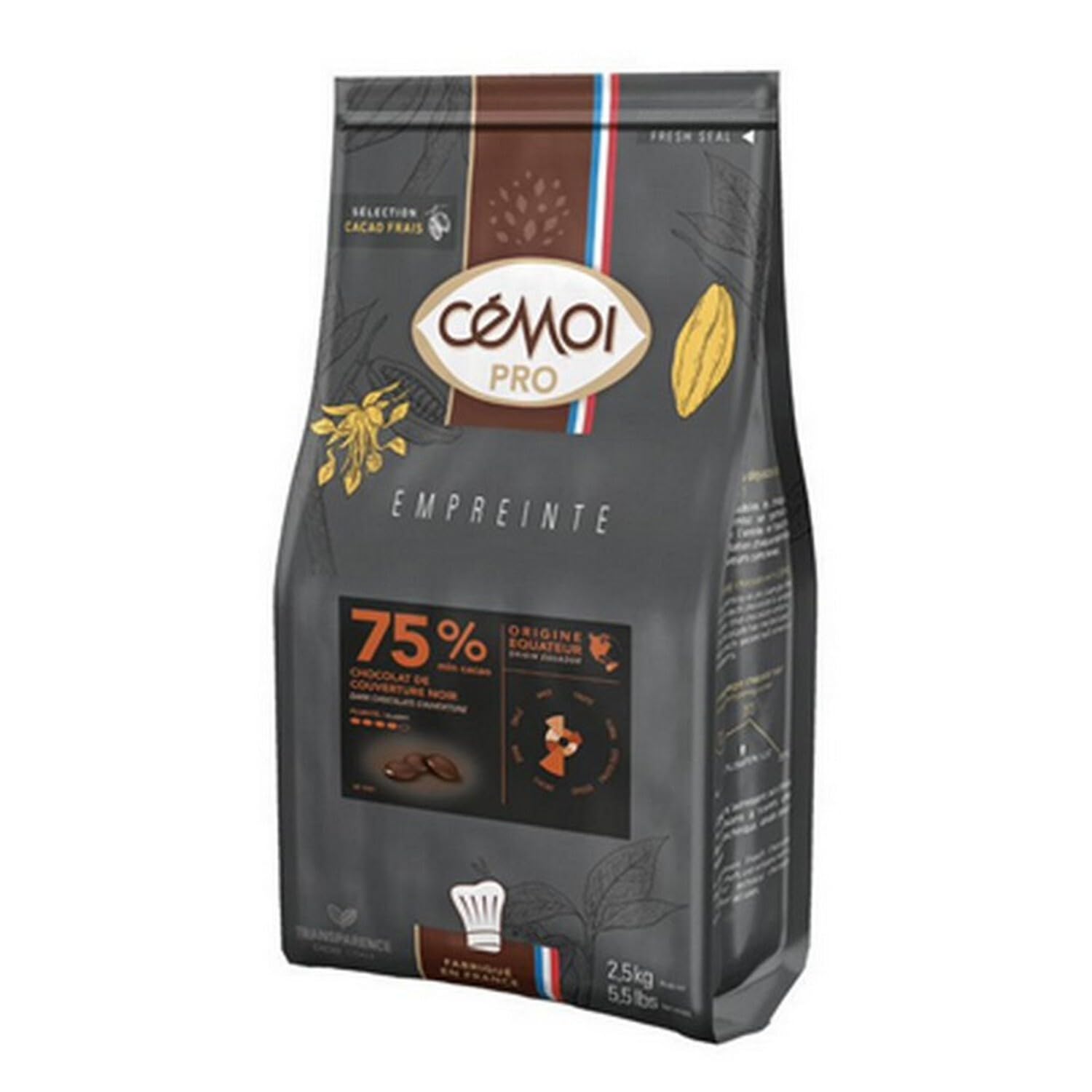 Cemoi Chocolat de couverture noir Equateur cacao 75% 2.5 kg