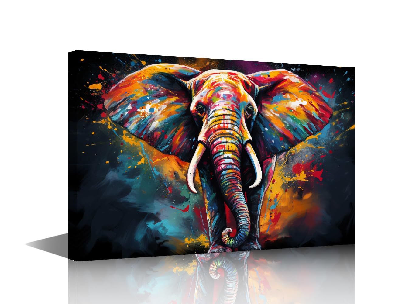 1 Panel Canvas Wall Art Oil Painting Style Pictures Print on Canvas for Home Office Hotel Wall Decorations, Colorful Painting of a Elephant Artwork Framed Gallery-Wrapped, 36" Wx24 H