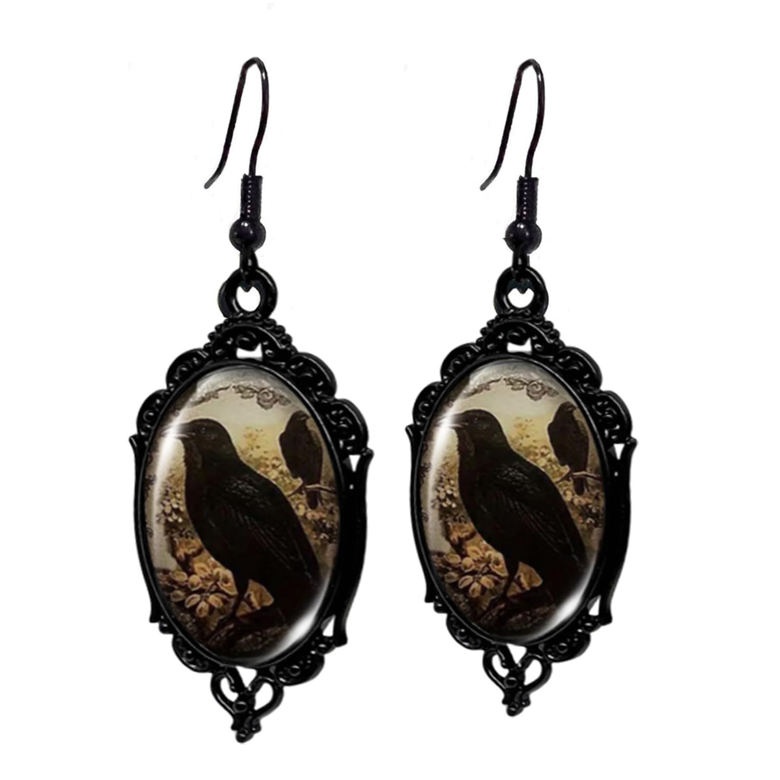 Gothic Mystery Witch Cameo Earrings,Vintage Crystal Glass Witch Dangle Earring Punk Style Mystery Earrings Goth Victorian Earring Halloween Jewelry