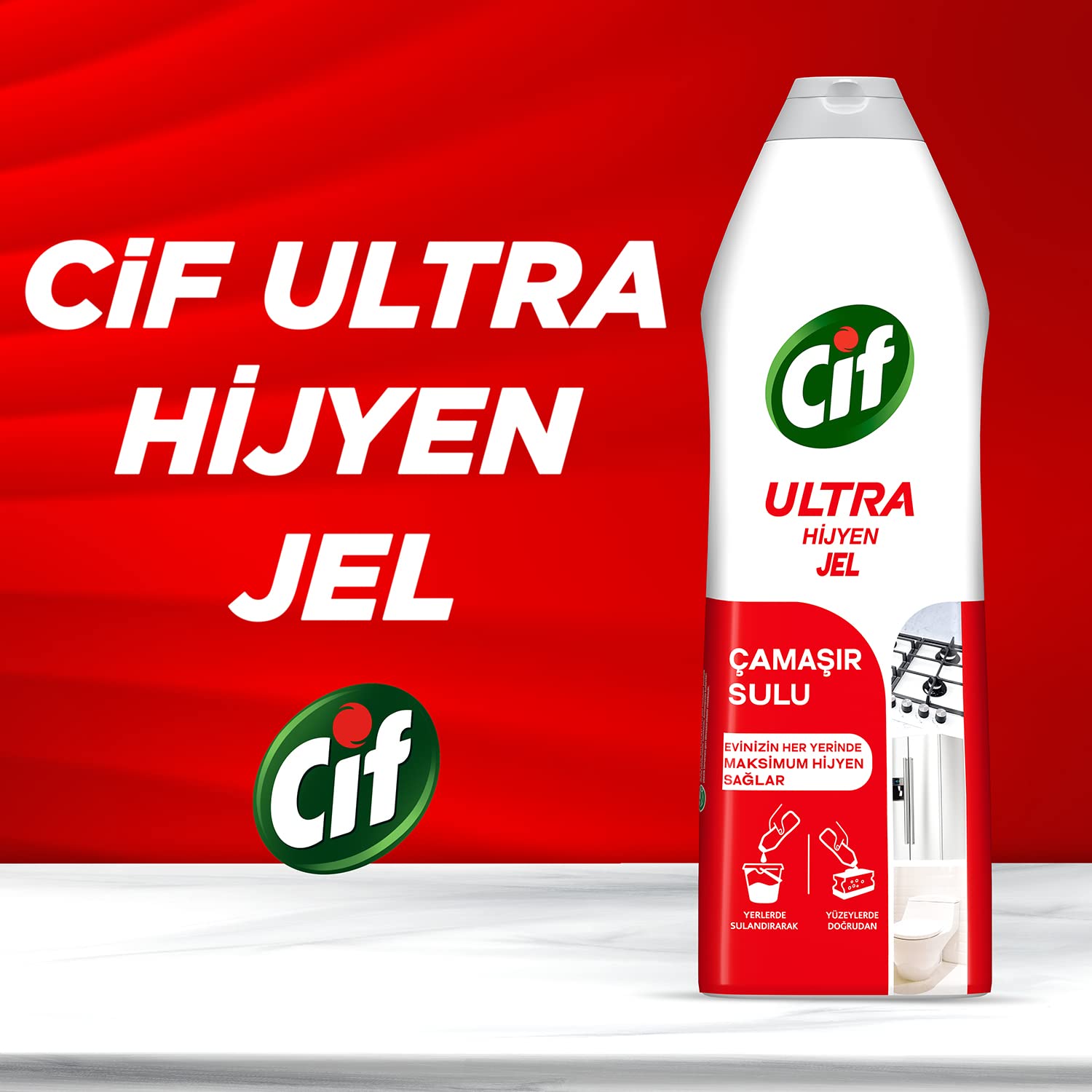 Cif Ultra Hijyen Jel Yüzey Temizleyici Çamaşır Sulu Katkılı Leke Çıkarıcı Yağ Çözücü 750 ml