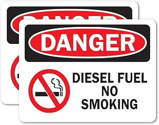 (2 Pack) Diesel Fuel No Smoking with Graphic OSHA Danger Sign 14 Inch X 10 Inch Vinyl Label Decal Sticker Weather Resistant, UV Protected for Workplace, Business, Construction Site, Made in the USA