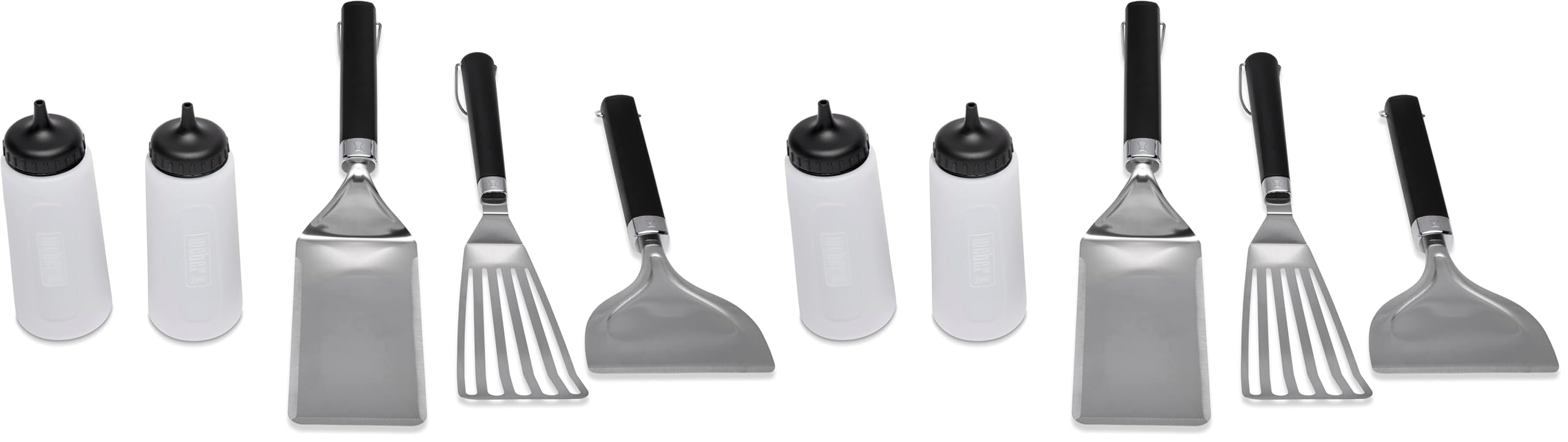 Weber Griddle Essential 5‑Piece Tool Set – Spatula, Flexible Spatula, Scraper &amp; (2) Squeeze Bottles for Breakfast, Burgers &amp; More - Easy Cooking &amp; Cleanup, Grill Accessory Kit(Pack of 2)