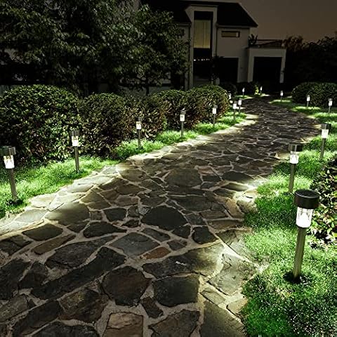 SOLPEX 16 Pack Solar Lights Outdoor Pathway,Solar Walkway Lights Outdoor,Garden Led Lights for Landscape/Patio/Lawn/Yard/Driveway-Cold White (Stainless Steel) Cover