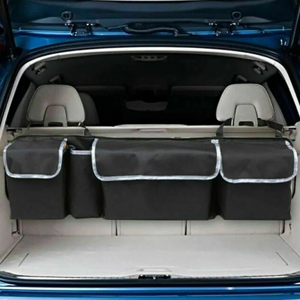 Yunzhou1230 Black Yunzhou Car Trunk Organizer,With Adjustable Straps And 4 Different Functional Back Seat Storage Bags, Boot Tidy For Car Suv Truck Mpv Van Large,
