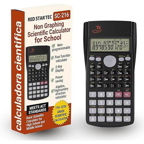 Fraction Calculator for School – SC-216 Scientific Calculator by Red Star Tec, with 4 Functions, SAT-Ready, 2-Line Display with Trigonometry, Algebra & Statistics, Non-Graphing Calculator