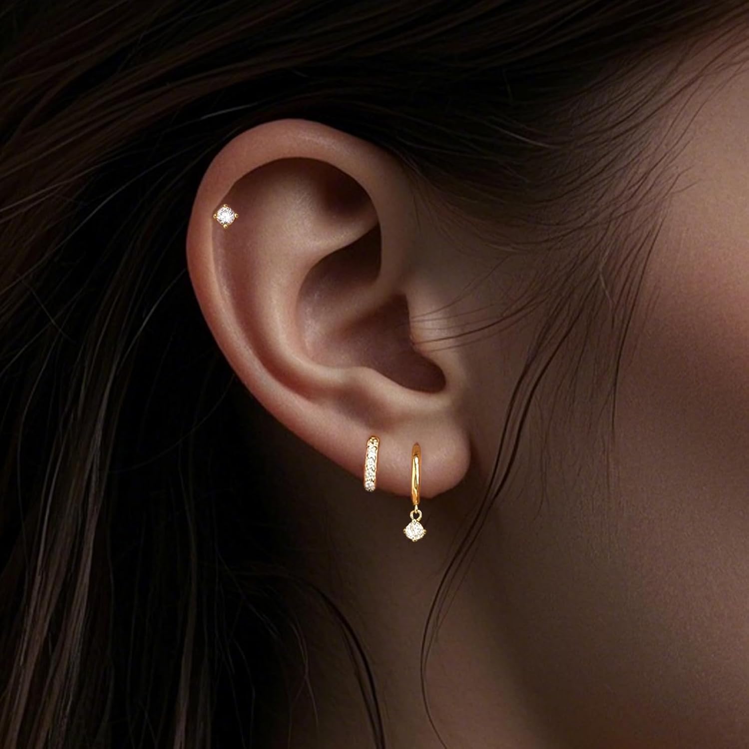 3 Pairs Gold Hoop Earrings Set: 14K Gold Plated Hypoallergenic Stud Earrings Dangle Cartilage Huggie Hoop Earrings for Women Fashion Gold Jewelry for Women Gifts - Image 7