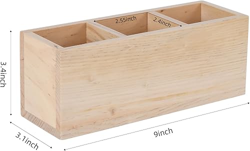 Miniatura 8 de dedoot Soporte remoto de madera para lápices, 3 compartimentos, organizador de madera marrón, 3 secciones, soporte rústico de control remoto para