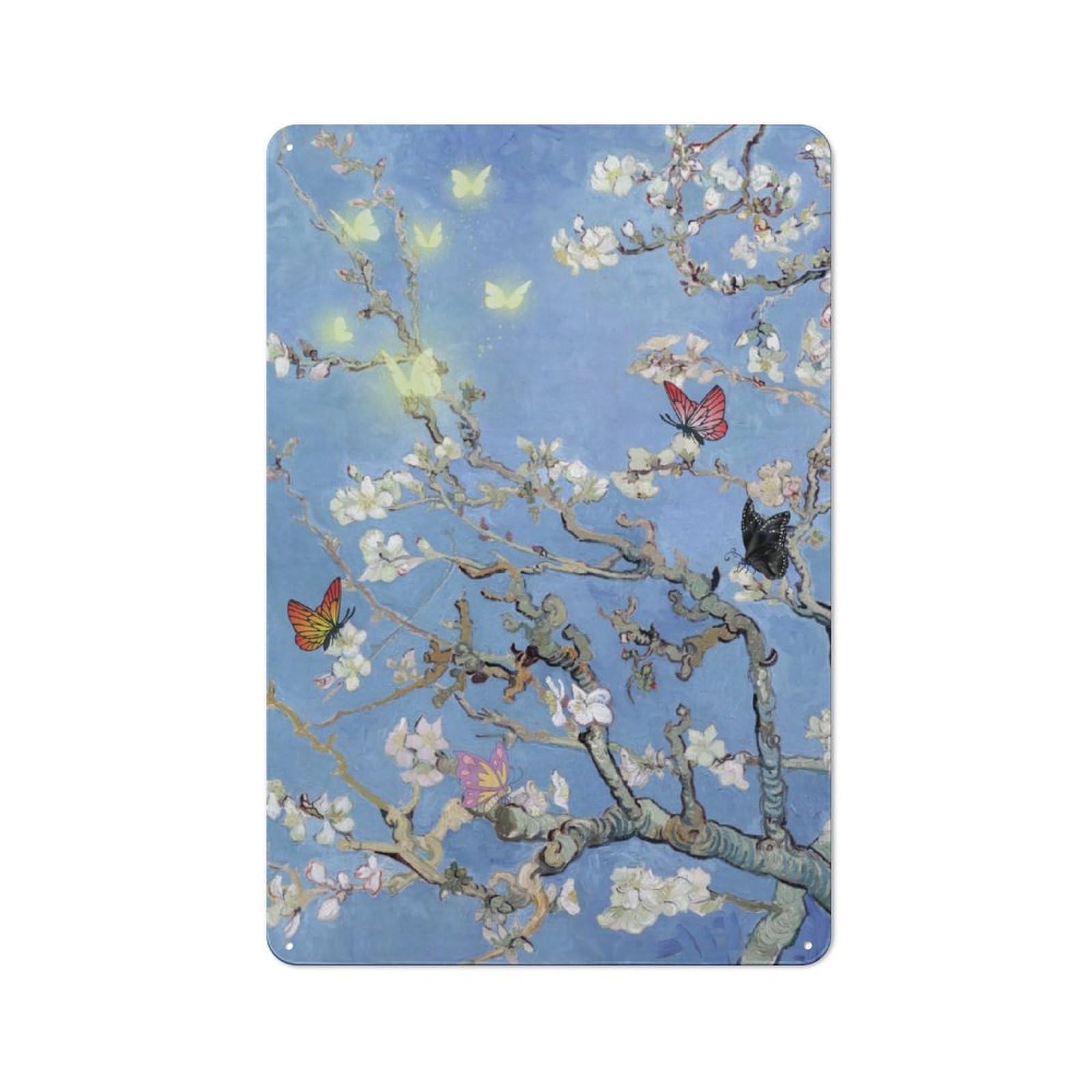 Junmoney Almond Blossom Butterfly Metal Wall Sign 30X20cm Featuring For Living Room Wall, A Decorative Gift For A Newly Furnished Living Room