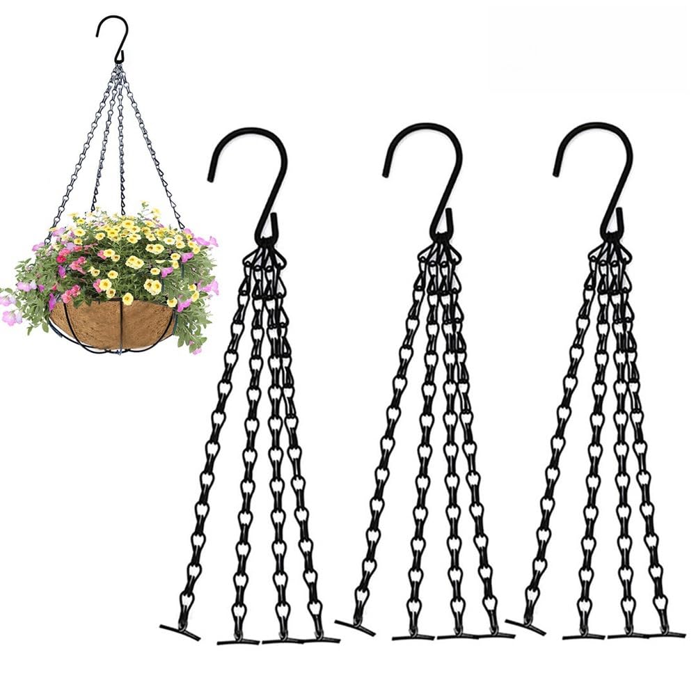 FS-PINGXIANG 3pcs Hanging Basket Chains - 17" (36cm) Hooks Flower Pot Chain Replacement Plant Hangers 4 Strand Easy Fill Spare for Bird Feeders, Planters and Lanterns, Black