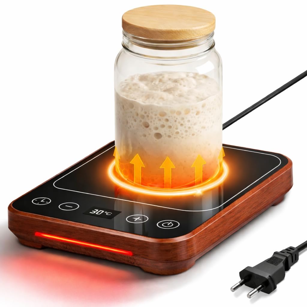 SauerteigStarterWärmer, 21℃-38℃ Wärmeplatte Präzise 1℃ Thermostat, Wärmematte Sauerteig mit 12-Stunden-Timer & Speicherfunktion, intelligenter Wärmer für Kombucha, Joghurt und Bierfermentation