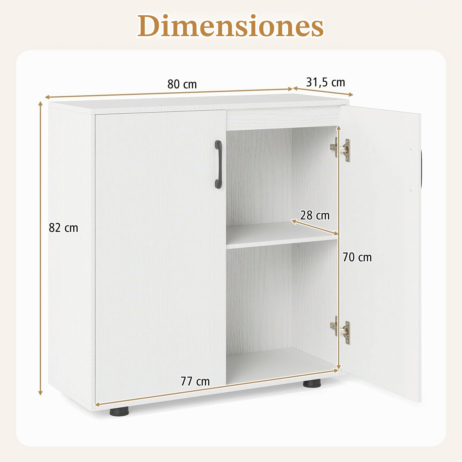 COSTWAY Armario de Almacenamiento de 2 Puertas, Armario Aparador Cocina con Estante Ajustable de 5 Posiciones, Armario de Almacenaje Independiente para Zapatos con 2 Kits Antivuelco