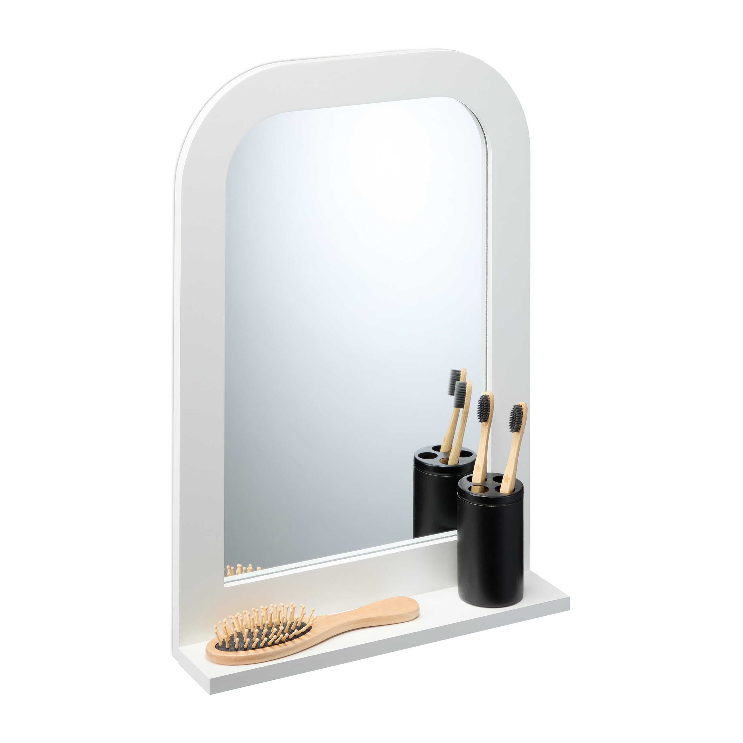 Relaxdays Espejo de Baño con Repisa, Rectangular, 54x38x8,​5 cm, MDF, para Colgar de la Pared, Pasillo, Recibidor, Blanco