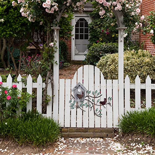 Ahuonel Metal Wall Art Decor Metal Outdoor Wall Decor Tree Leaf Metal Wall Art Sculptures With Wood Birdhouse, Hanging Decorations For Indoor Outdoor Garden Yard Fence Park Home Accent (Grey) #TOP4