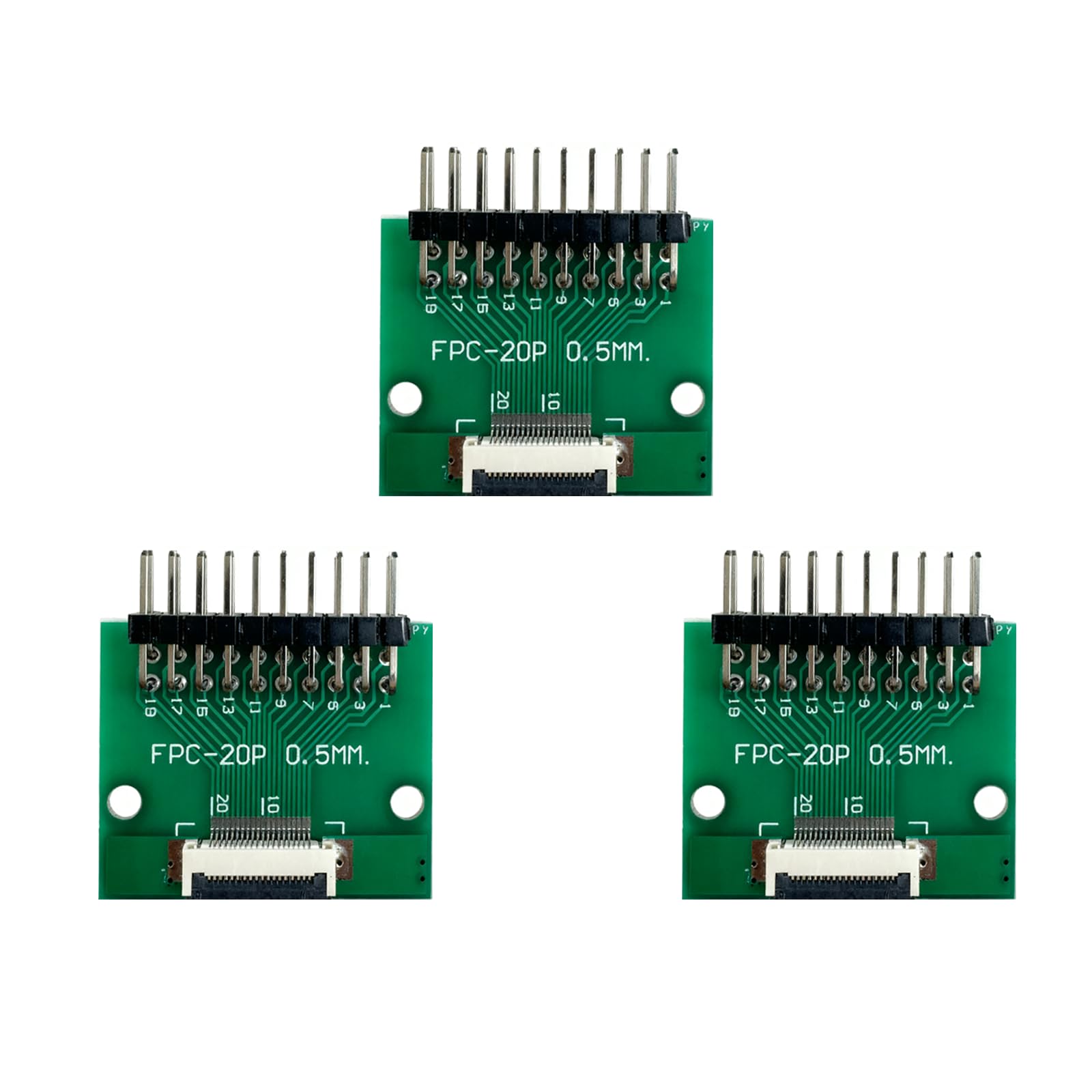 MTCELL 3Pcs FFC FPC PCB Converter Board with Right-Angle Header 20pin 0.5mm (Connector Socket pre-soldered) Pitch to DIP 2.54mm for FFC Cable Couple Extend Adapter