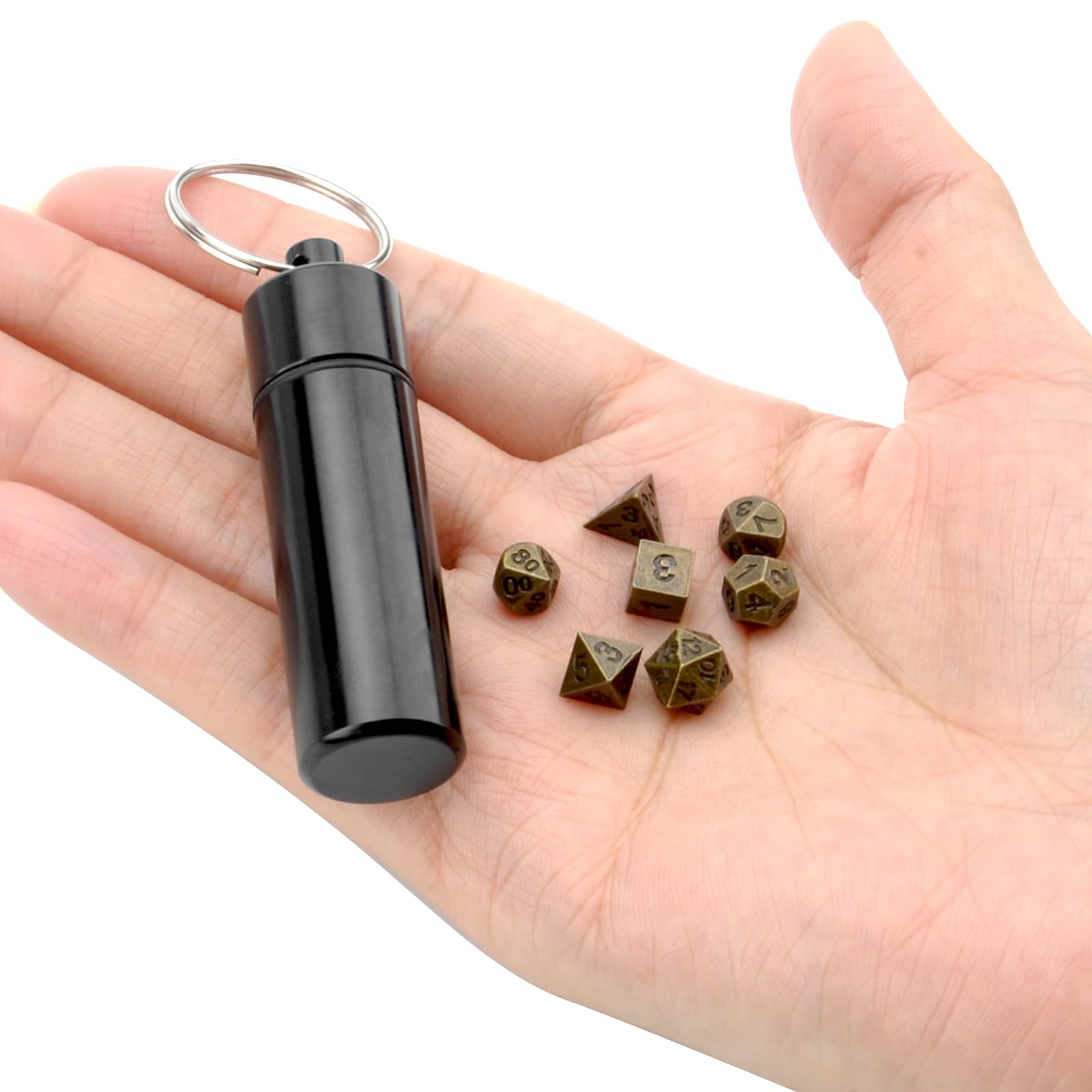 DND Juego de dados Mini Dice Set Pequeño Metal para Dungeon y Dragons MTG RPG D&D con caja de dados portátil de hierro antiguo Metal Juego de dados poliédricos DND Accesorios Regalo