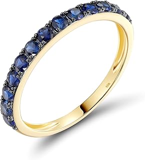 10K Solid Gold Gemstone Genuine Diamond Eternity Ring for Women