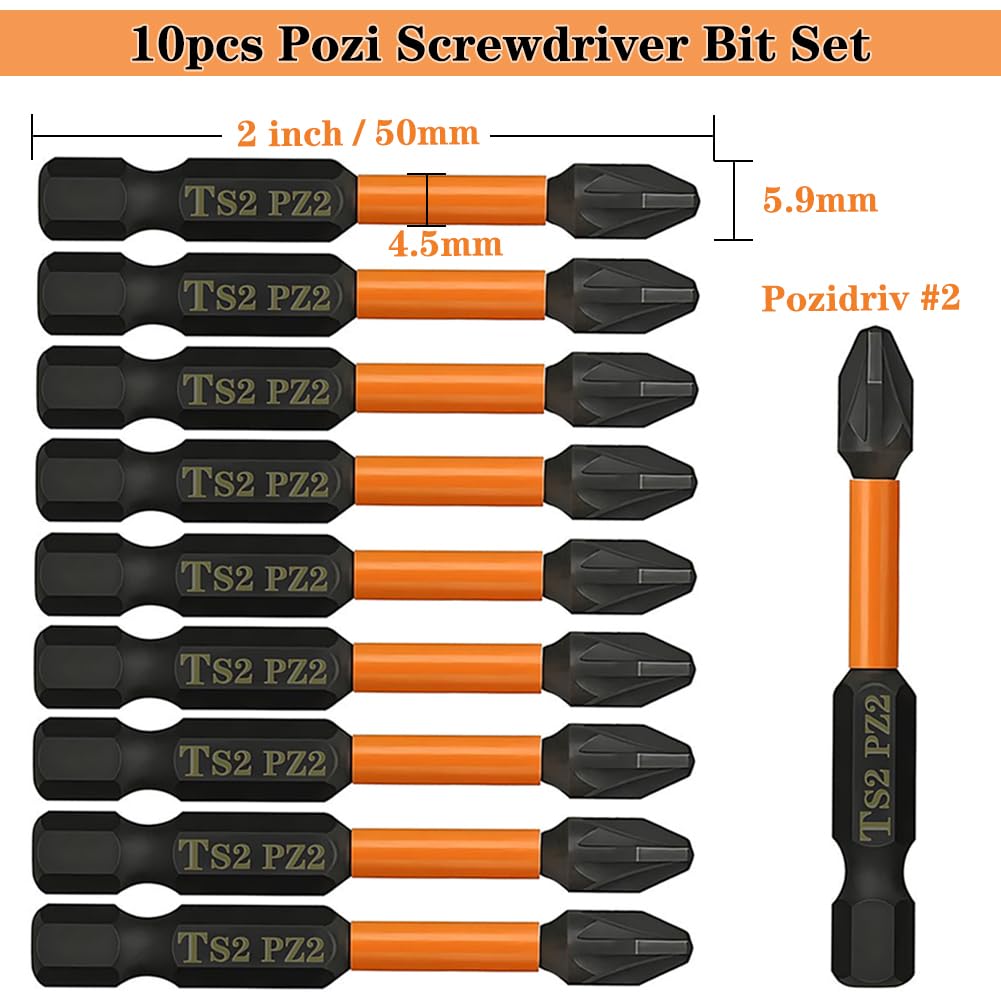 Saipor 10PCS Magnetic PZ2 Pozi Screwdriver Bit Set Quick Release 1