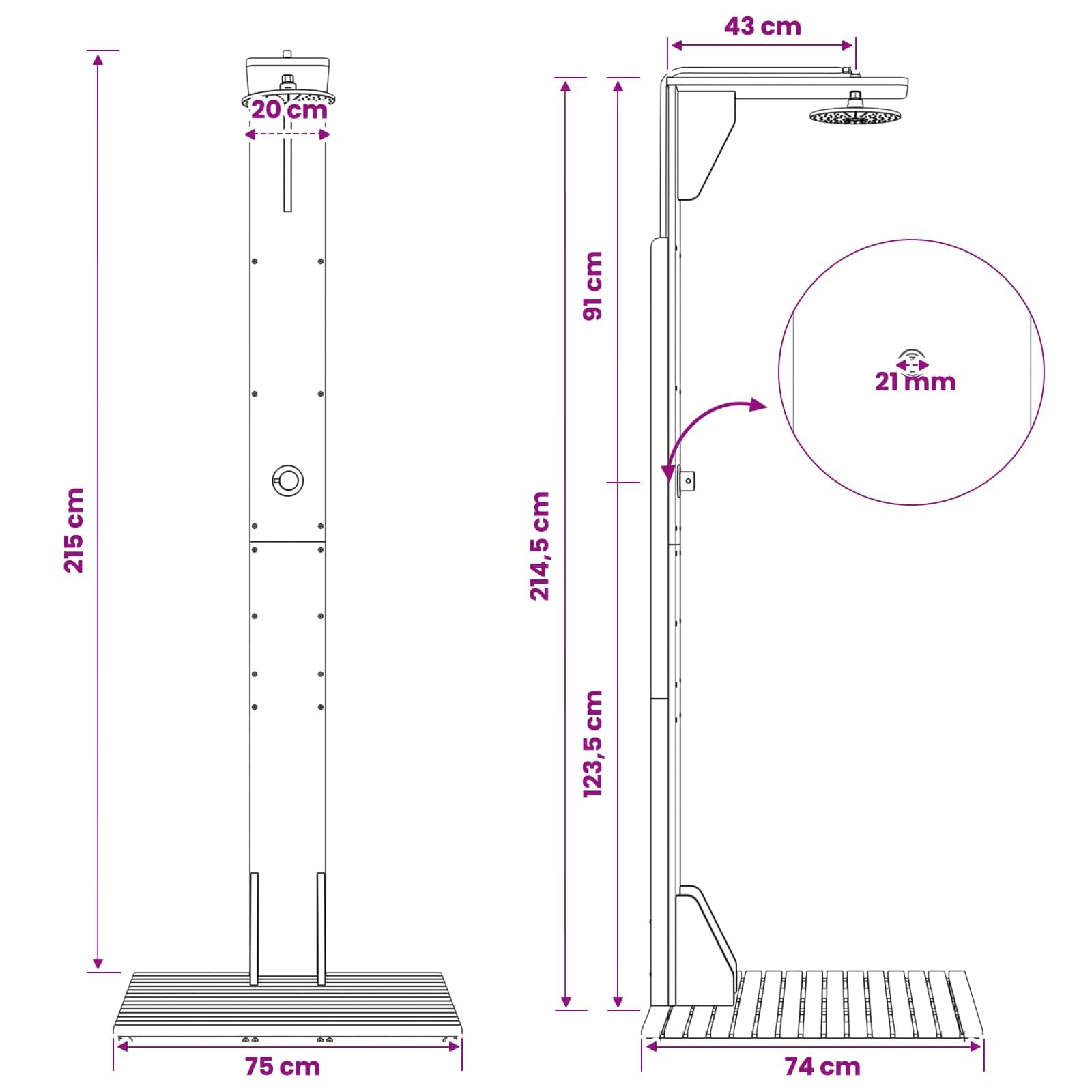 vidaXL Ducha exterior 219 cm Blanco