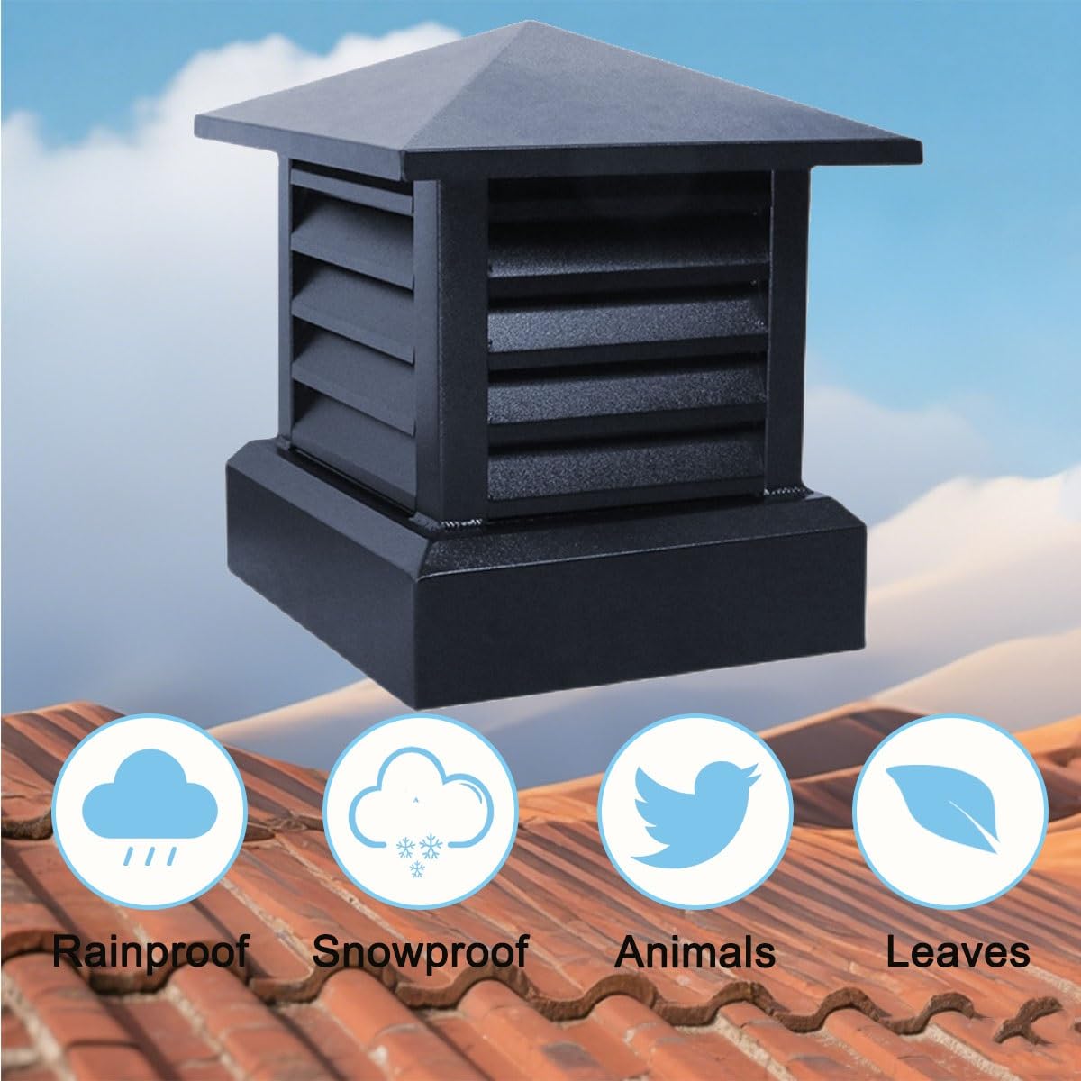 Ventilación sombrerete de chimenea, conducto Lid cubierta de chimenea, Aleación de aluminio Chimenea tapas antilluvia, chimenea sombreretes de chimenea para Snowproof, Instalación fácil(11.8in)