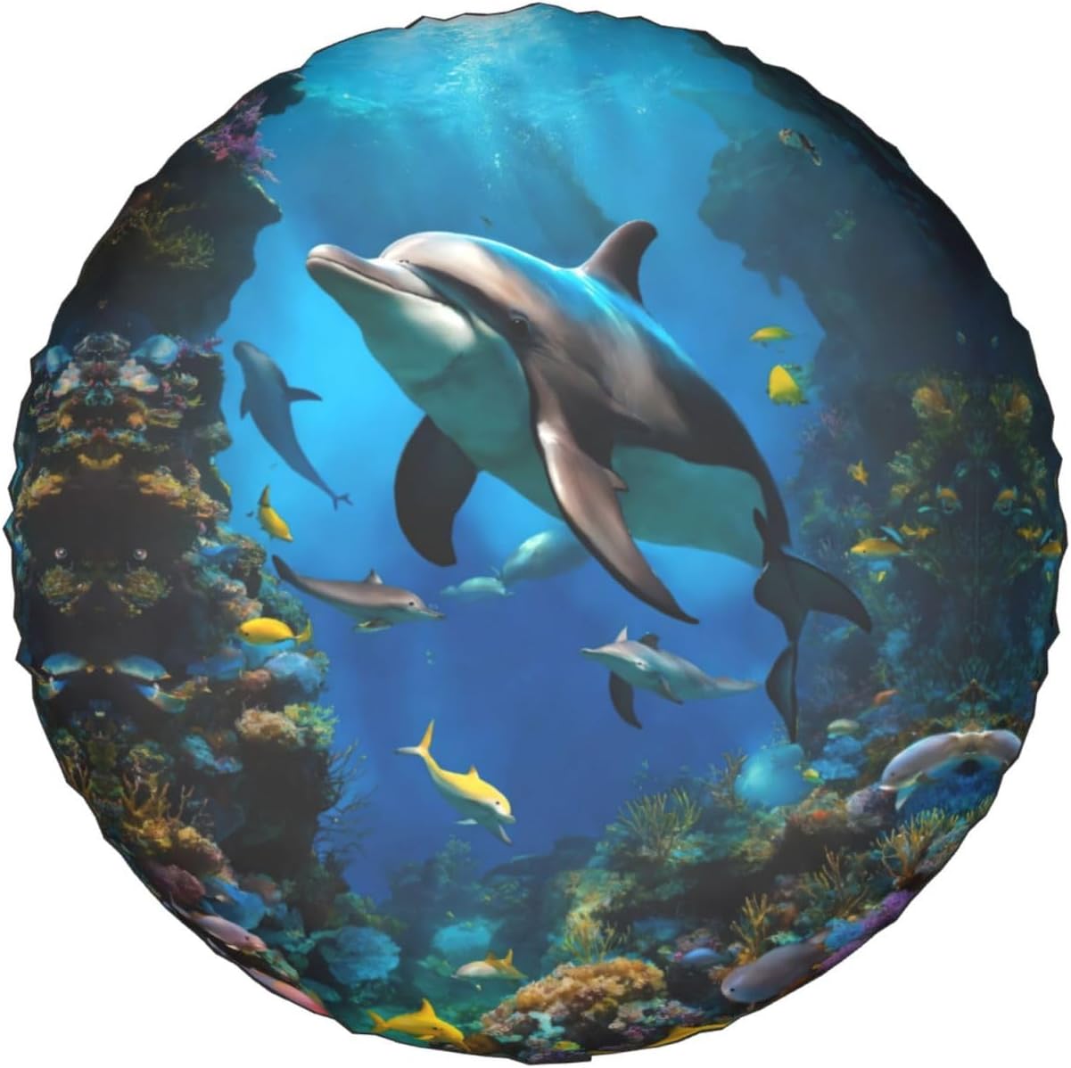 3D Underwater World Fish Dolphi Print Tire Cover Universal Spare Wheel for Trailer Rv SUV Truck Camper Travel Accessories