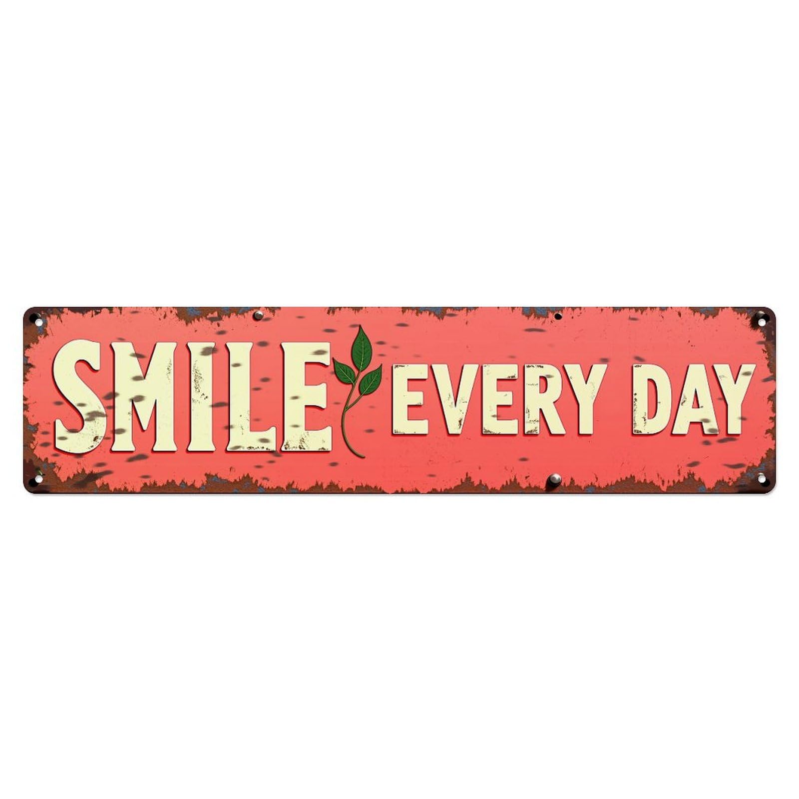Jdyaojiesheng Vintage Smile Every Day Sign Pattern Tin Sign Retro Metal Wall Decor Metal Poster, Home Bar Garage Farmhouse Cafe Wall Art Decoration 4X16inch